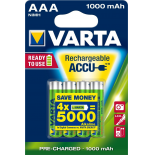 4 piles rechargeables accu VARTA AAA LR03 1.2V 1000mAh