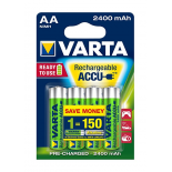 4 piles rechargeables accu VARTA AA LR6 1.2V 2400mAh