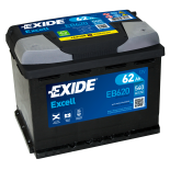 BATTERIE EXIDE EXCELL L2 12V 62AH 540A 242X175X190 +D EB620