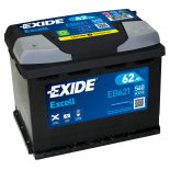 BATTERIE EXIDE EXCELL L2 12V 62AH 540A 242X175X190 +G EB621