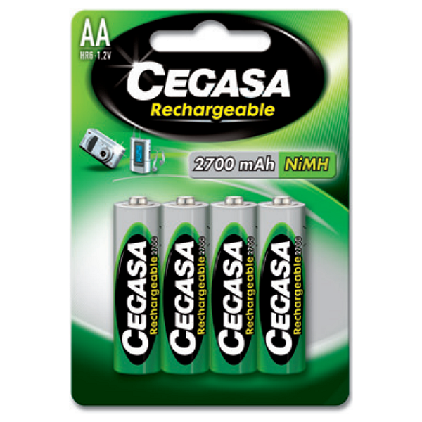 4 piles rechargeables accu Cegasa AA LR6 1.2V 2700mAH