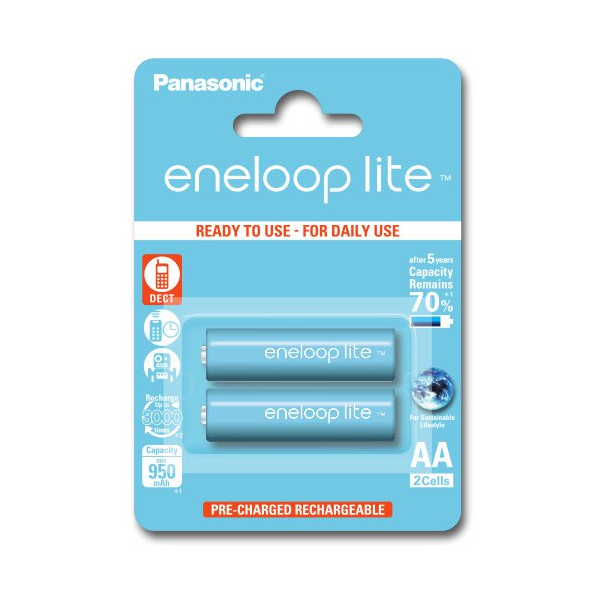 2 batteries de tlphone PANASONIC Eneloop Lite AA NI-MH 1,2V 1000mAh