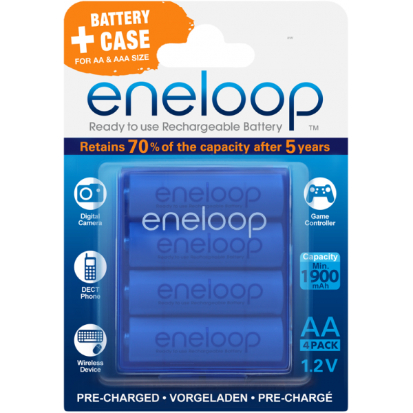 4 piles rechargeables accu PANASONIC ENELOOP LR6 AA 2000mAh + boite de rangement.