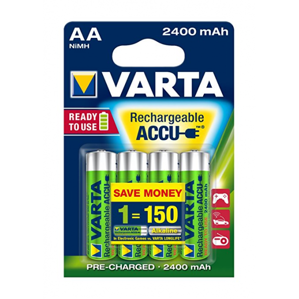 4 piles rechargeables accu VARTA AA LR6 1.2V 2400mAh