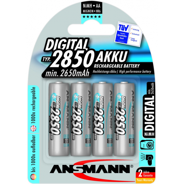 4 piles rechargeables accu ANSMANN AA LR6 1.2V 2850mAH