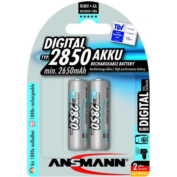 2 piles rechargeables accu ANSMANN AA LR6 1.2V 2850mAH