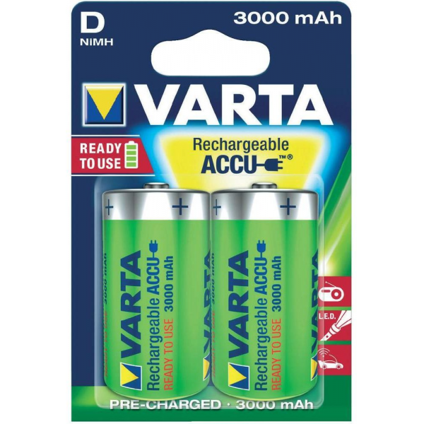 2 piles rechargeables Varta D LR20 1.2V 3000mAh