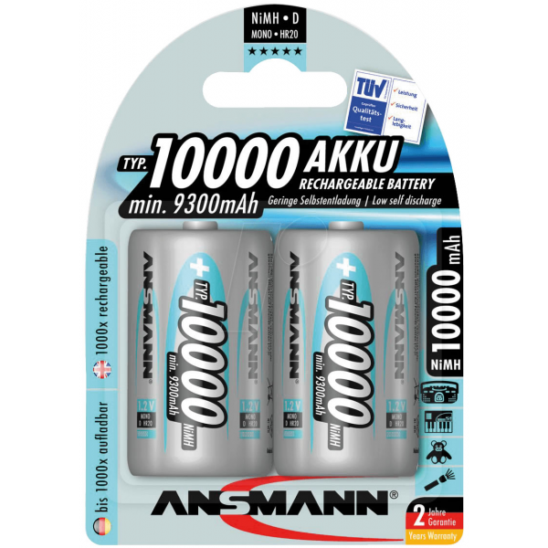2 piles rechargeables Ansmann D LR20 1.2V 10000mAh