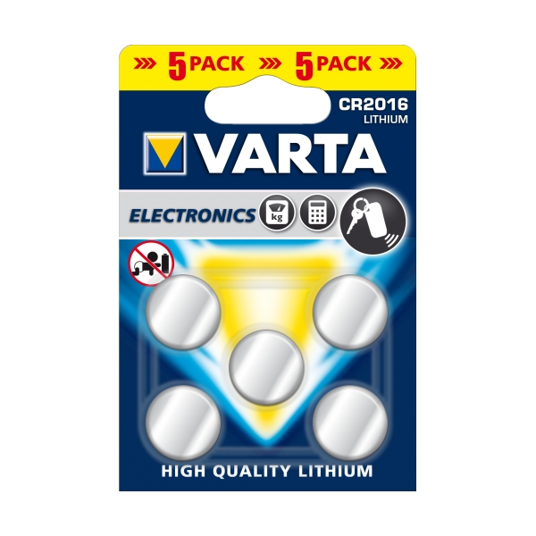 5 piles lithium bouton Varta CR2016