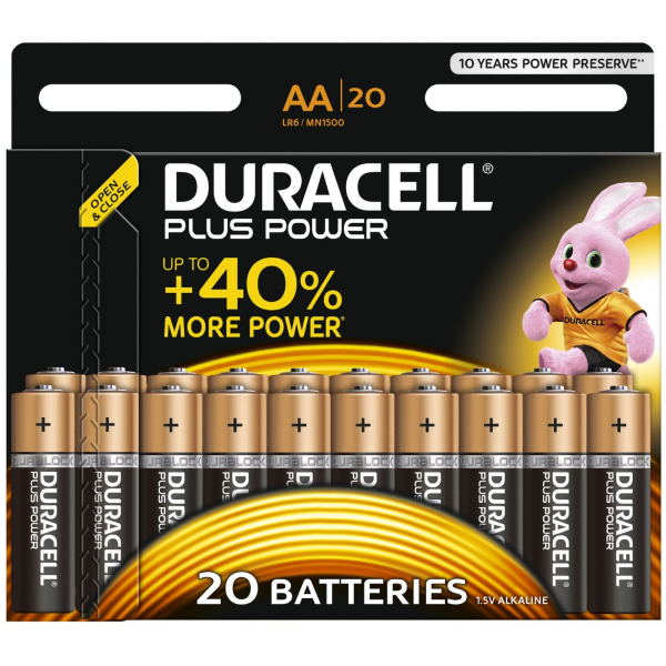 20 piles LR6 AA Duracell Plus Power sous blister