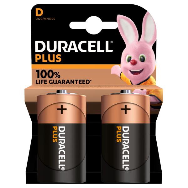 2 piles LR20 D Duracell Plus sous blister