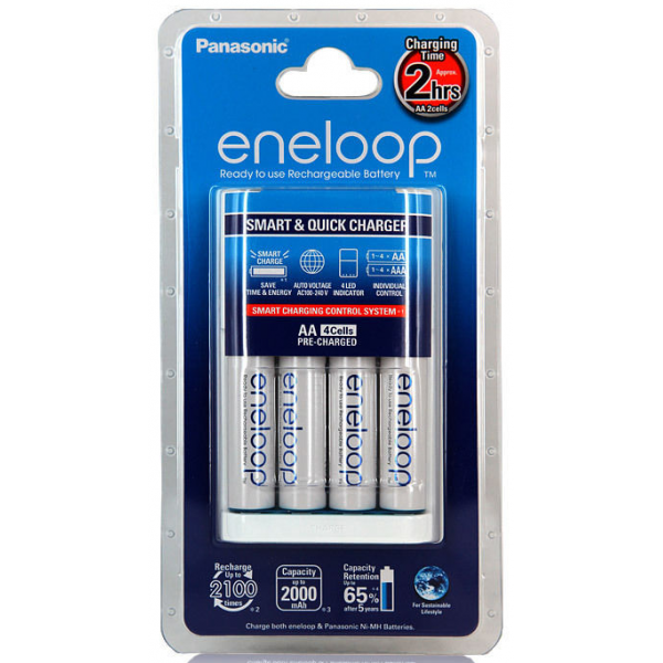Chargeur de piles rechargeables Rapide PANASONIC ENELOOP + 4 accus Eneloop LR6 AA 2000mAh