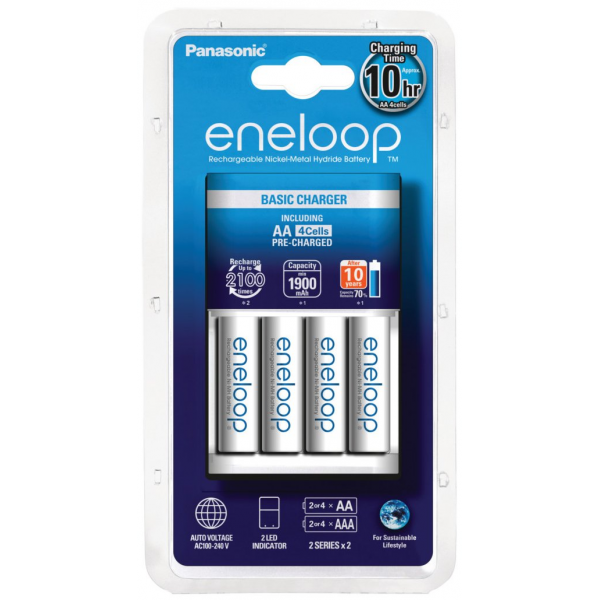 Chargeur de piles rechargeables PANASONIC ENELOOP + 4 accus Eneloop LR6 AA 2000mAh