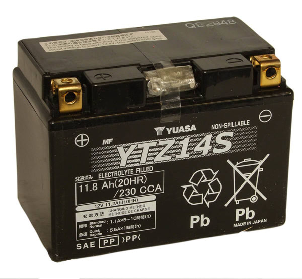 Batterie moto Yuasa YTZ14S Etanche AGM  12V / 11.2AH