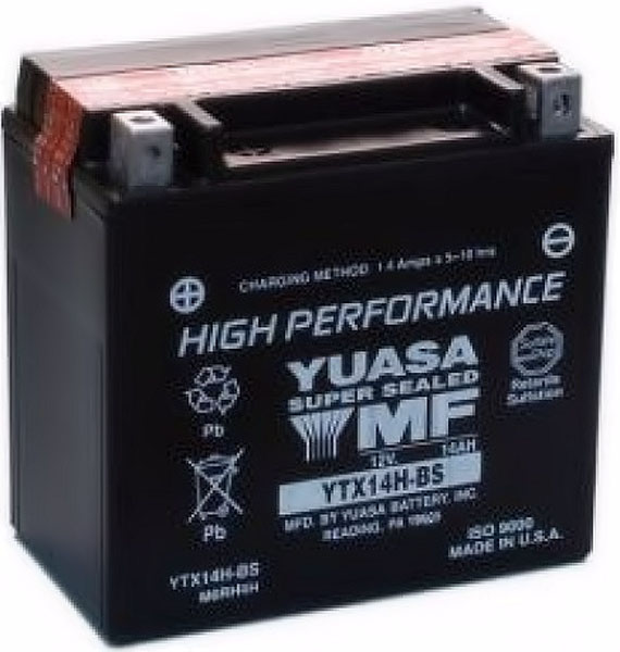 Batterie moto Yuasa YTX14H-BS Etanche 12V / 12Ah