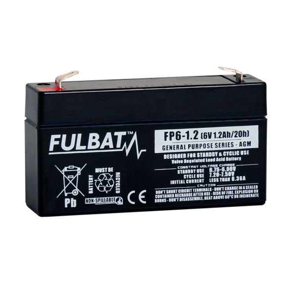 Batterie FULBAT  AGM  plomb Etanche - FP6-1.2 (T1) 6 Volts 1,2 Amps